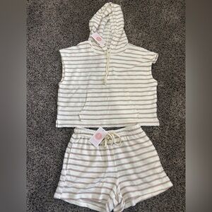 Double Zero Cream and Light Taupe Striped Loungewear Set